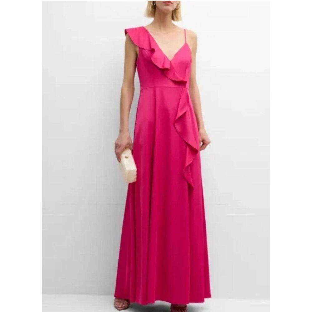 Liv Foster RuffleSatin Gown Hot PinkBridesmaid Formal DressWedding Guest Sz 0.